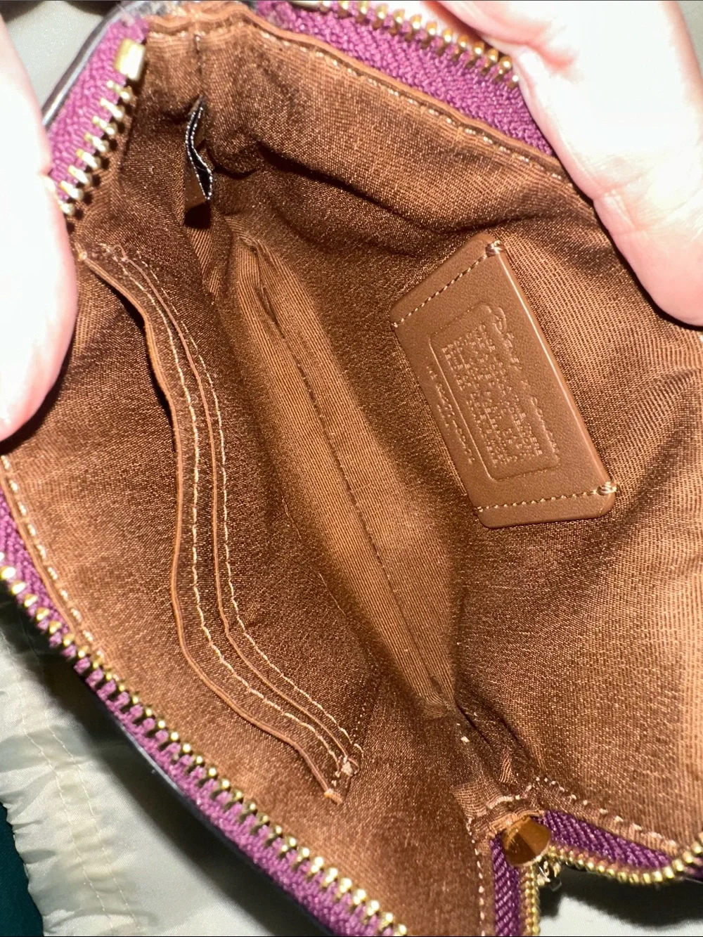 Coach Canvas Disney “Bad Girls Club”Wristlet in Brown with Purple Trim